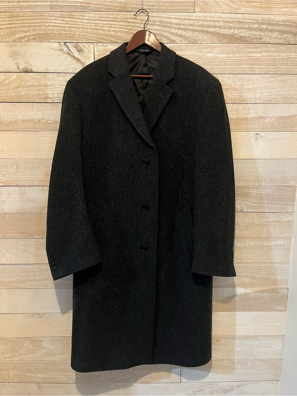 Jos. A. Bank Trench Overcoat Herringbone 100% Wool Coat size 42L or Large Tall